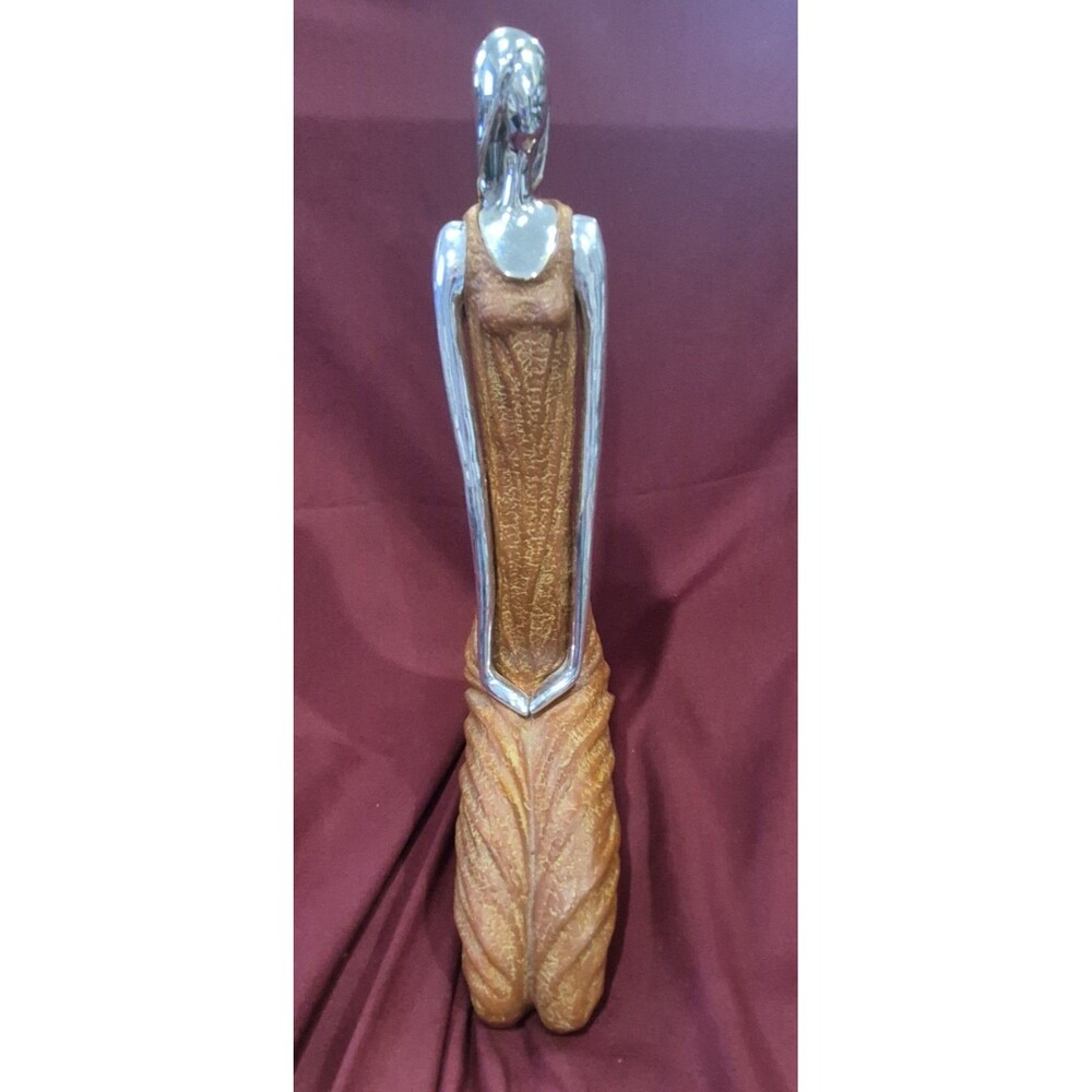 Art Deco Woman Figurine Silver Metallic Resin Body Eclectic Home Decor 12" EUC